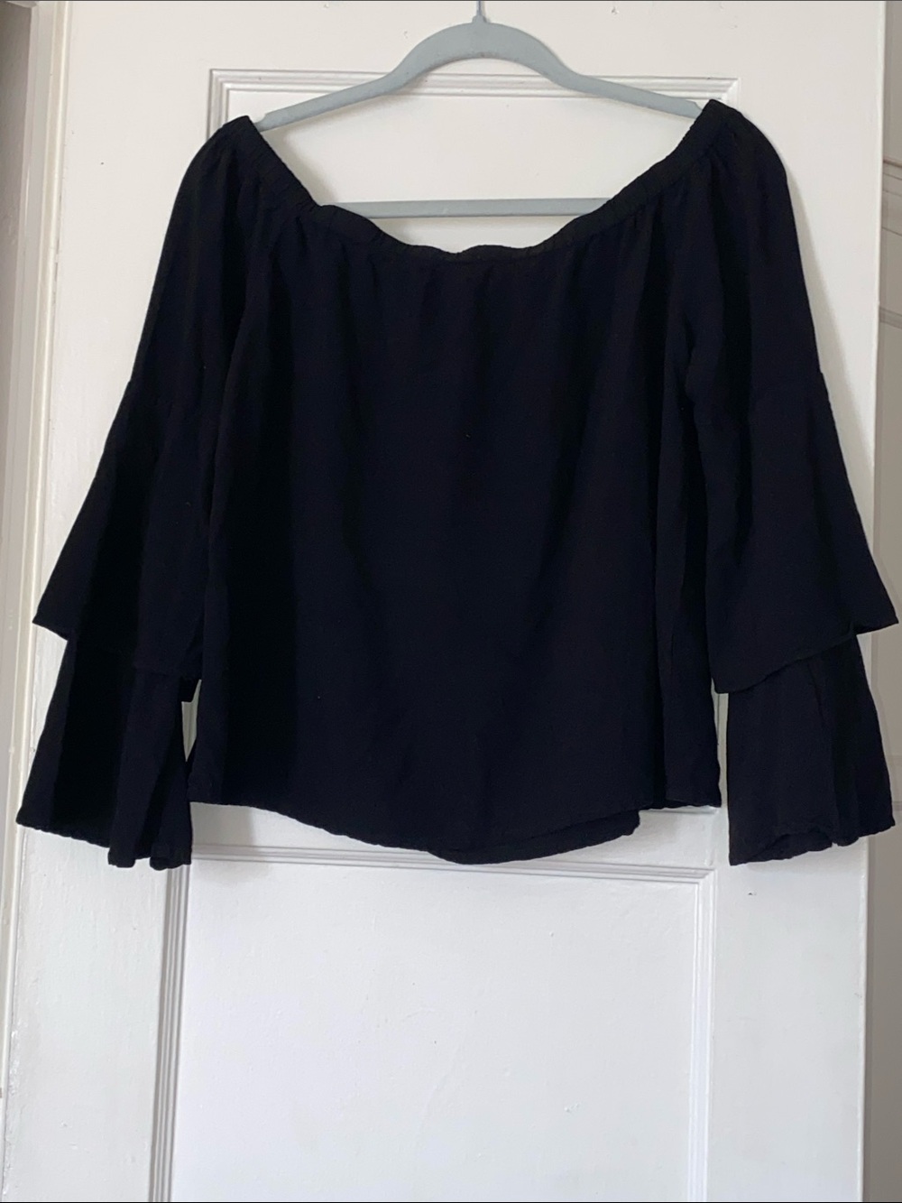 Cotton On Black Off-Shoulder Bell Sleeve Top